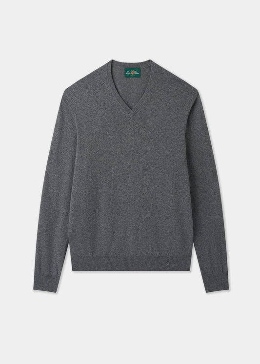 Men's Cashmere Vee Neck Jumper in Derby