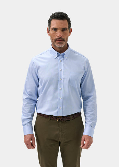 Men's Cotton Long Sleeve Shirt in Blue Striped