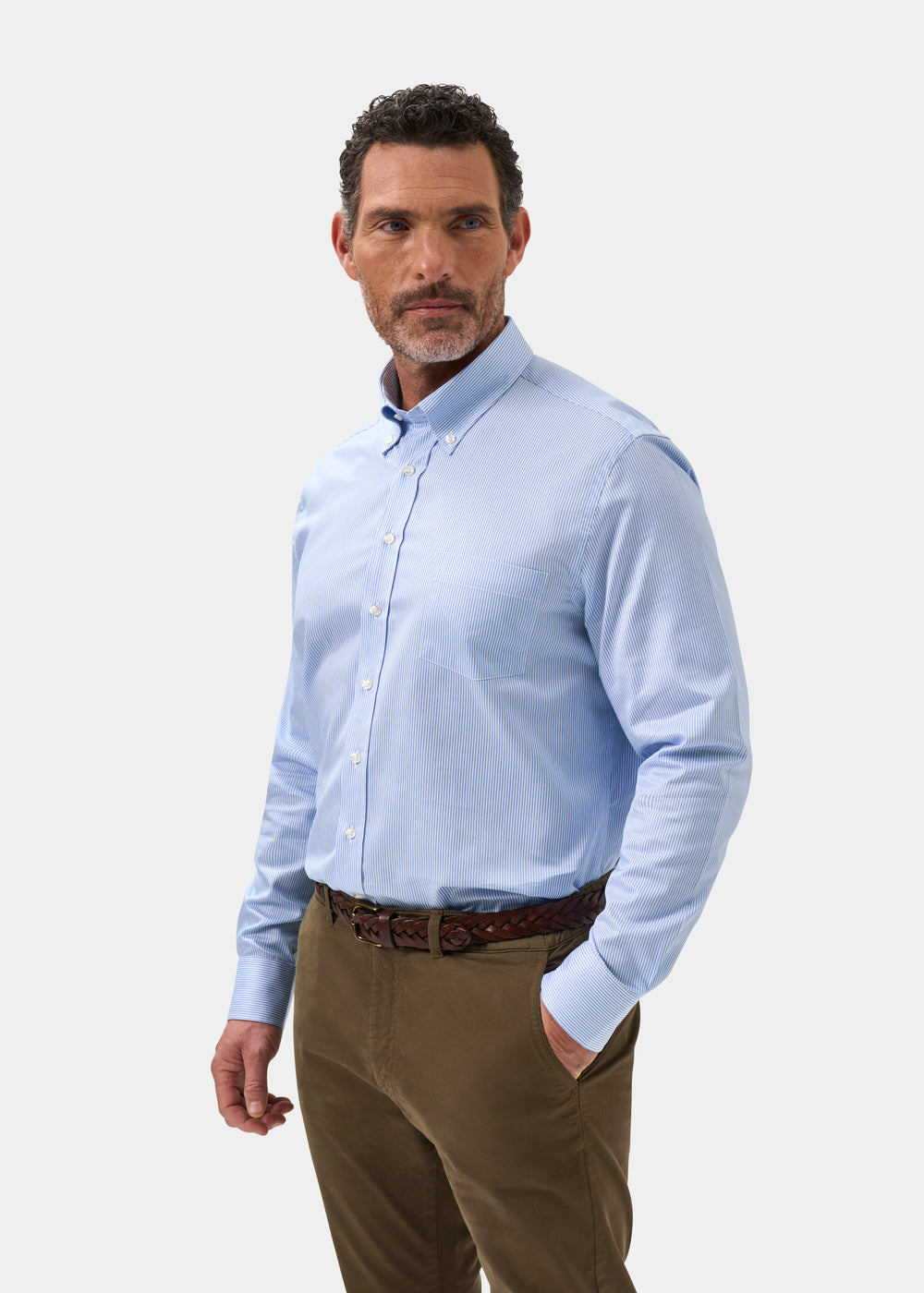 Men's Cotton Long Sleeve Shirt in Blue Striped