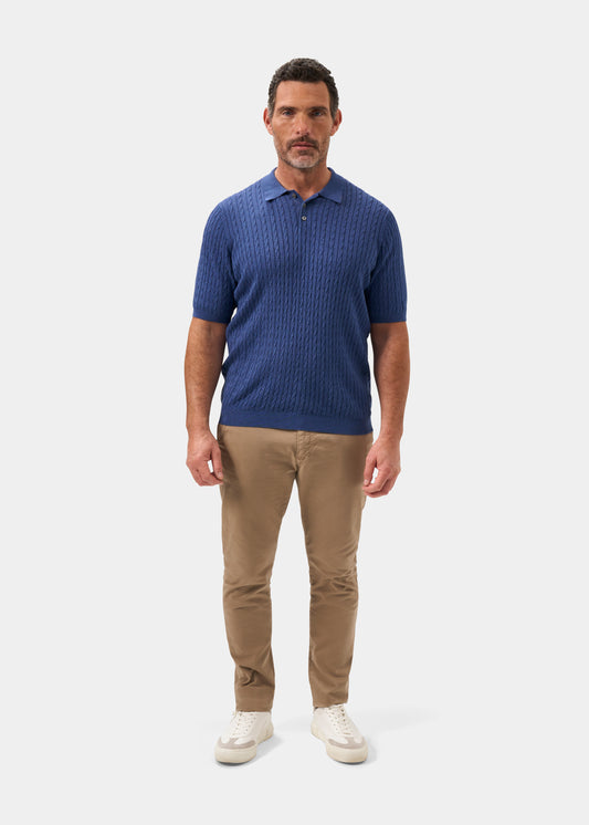 Men's Cotton Cable Polo Shirt in Blue