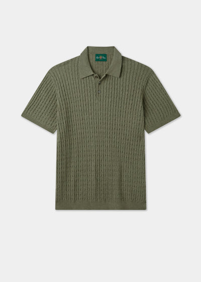 Men's Cotton Cable Polo Shirt in Green