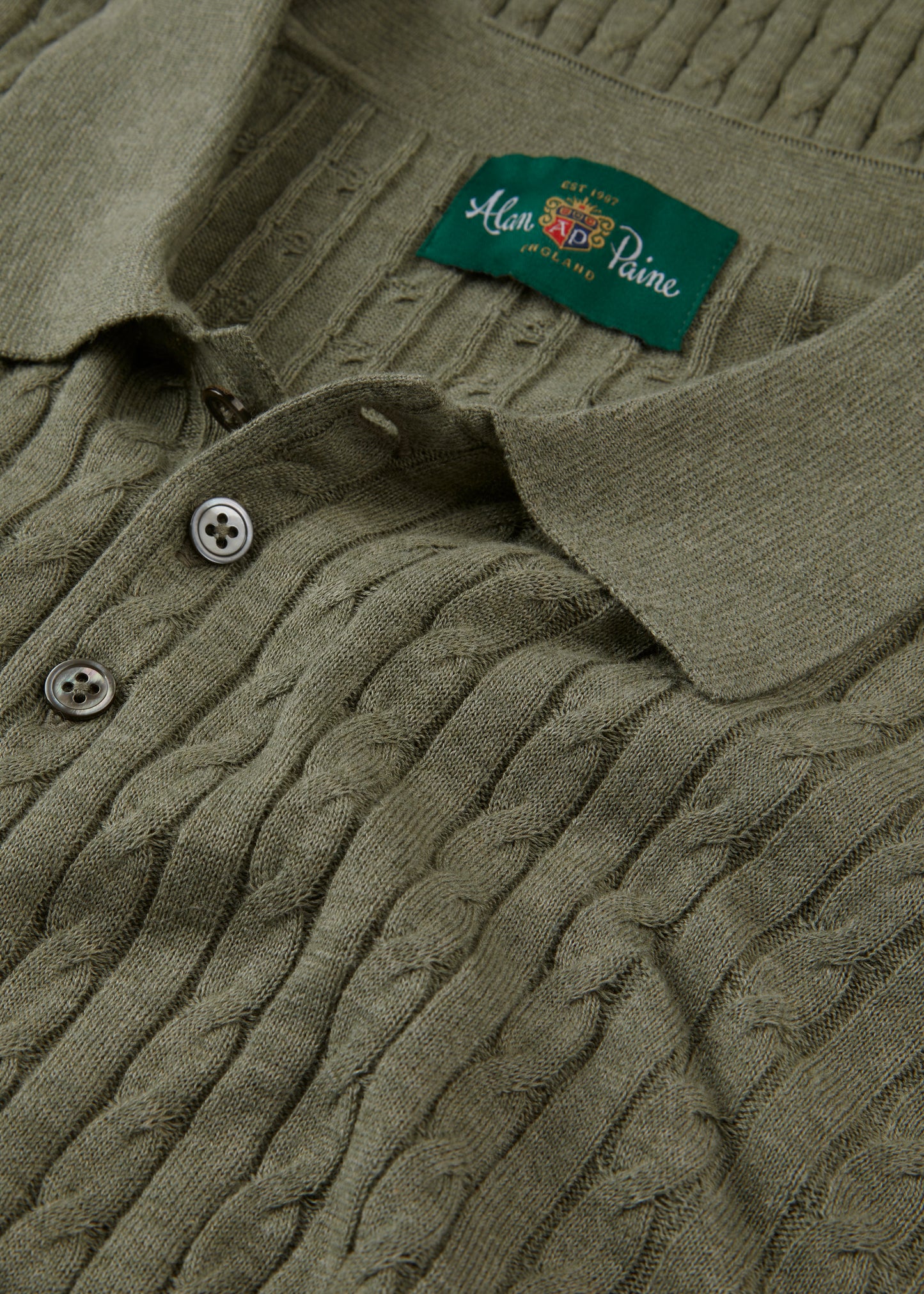 Men's Cotton Cable Polo Shirt in Green
