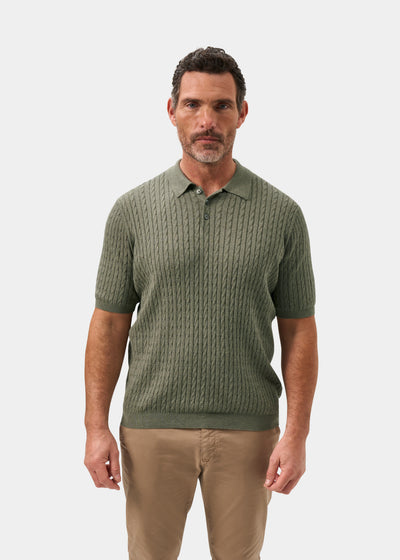Men's Cotton Cable Polo Shirt in Green