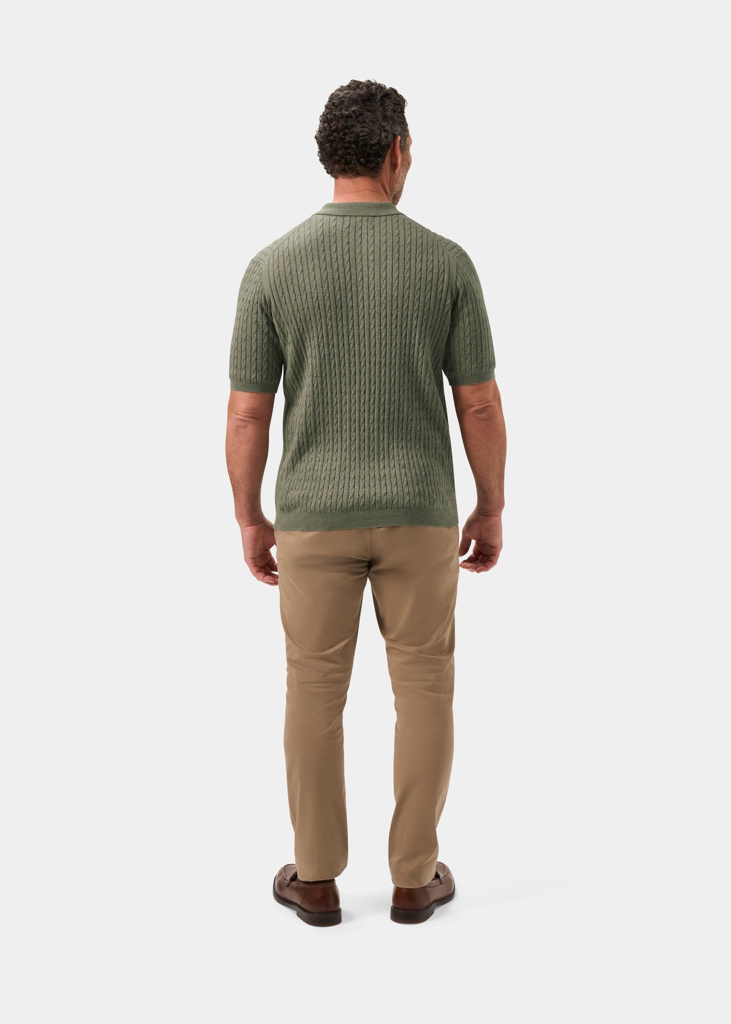 Men's Cotton Cable Polo Shirt in Green