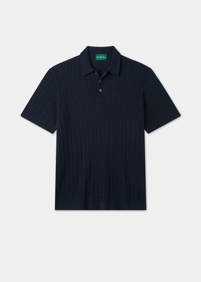 Men's Cotton Cable Polo Shirt in Navy