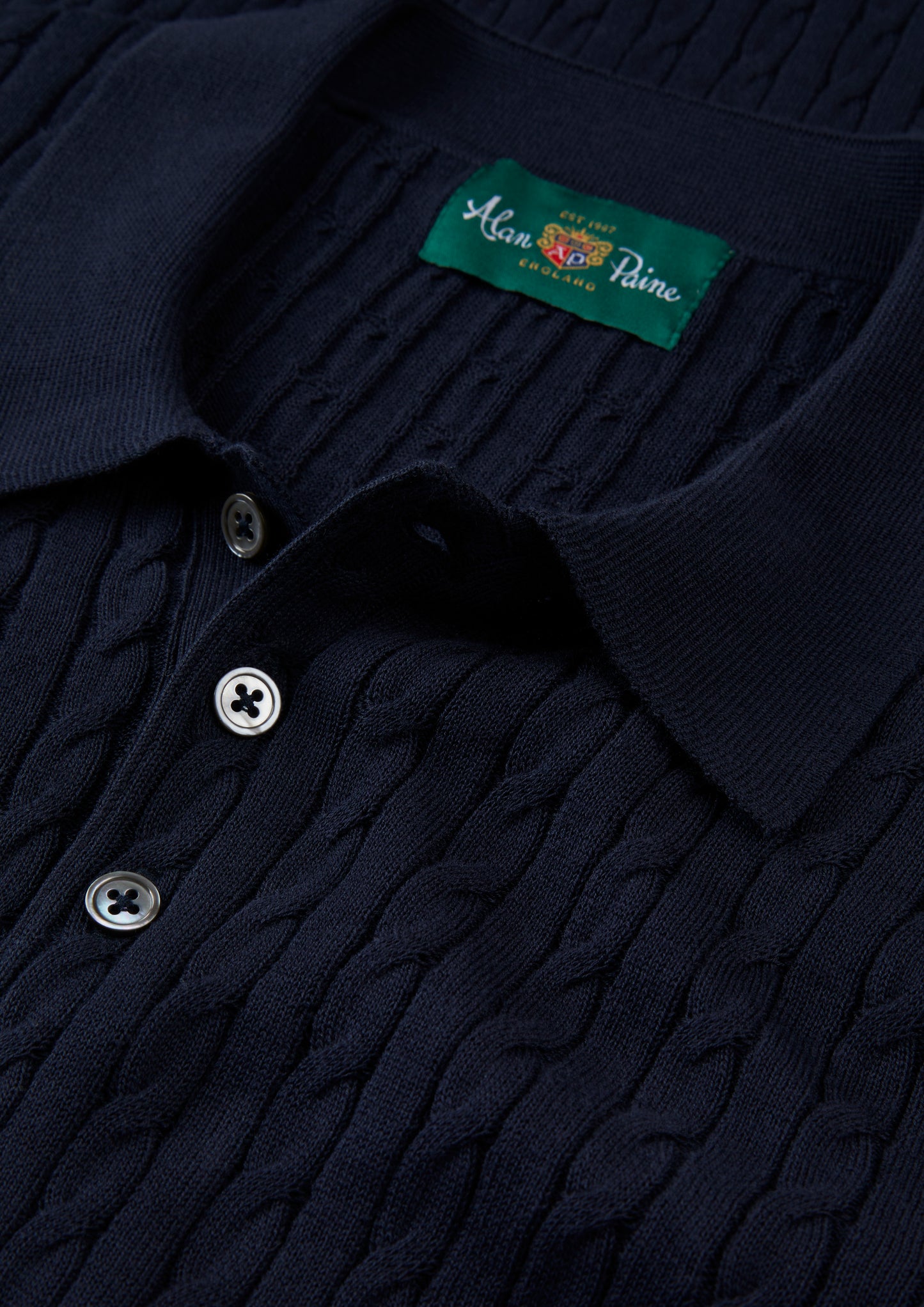 Men's Cotton Cable Polo Shirt in Navy
