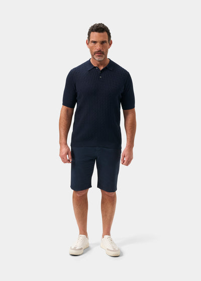 Men's Cotton Cable Polo Shirt in Navy
