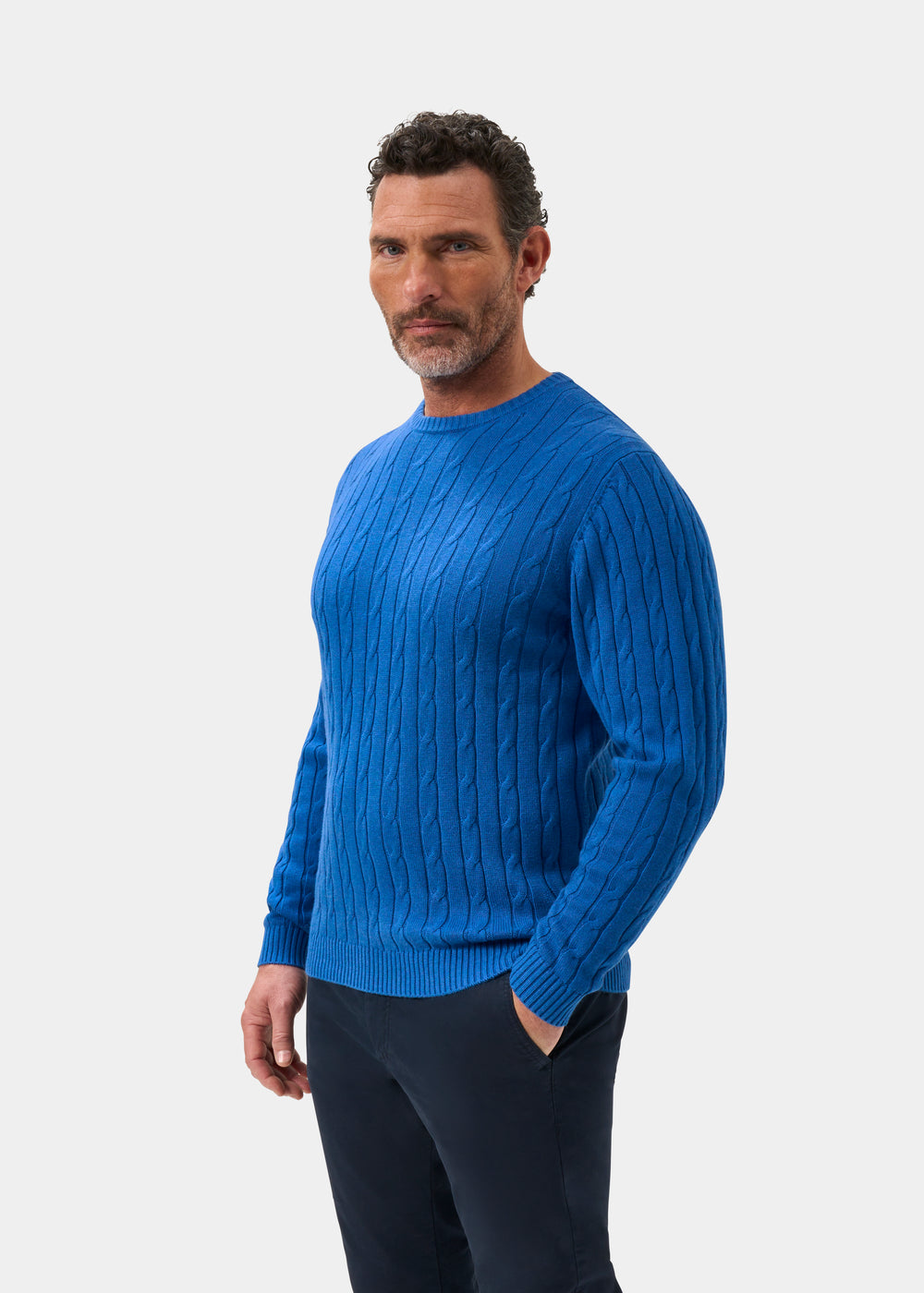 Men's Cotton Cashmere Crew Neck Jumper in Blue