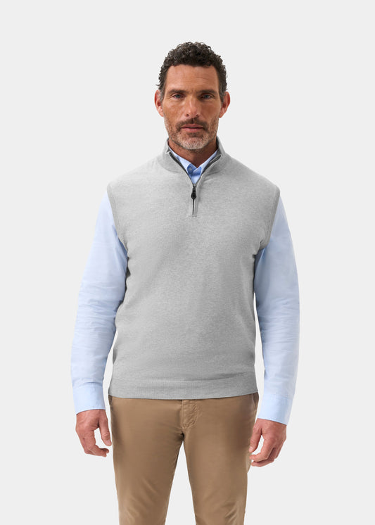 Men's Cotton Cashmere Quarter Zip Gilet in Light Grey