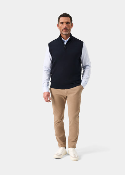 Men's Cotton Cashmere Quarter Zip Gilet in Navy