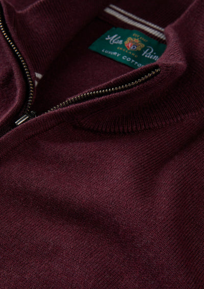 Men's Cotton Cashmere Quarter Zip Gilet in Purple