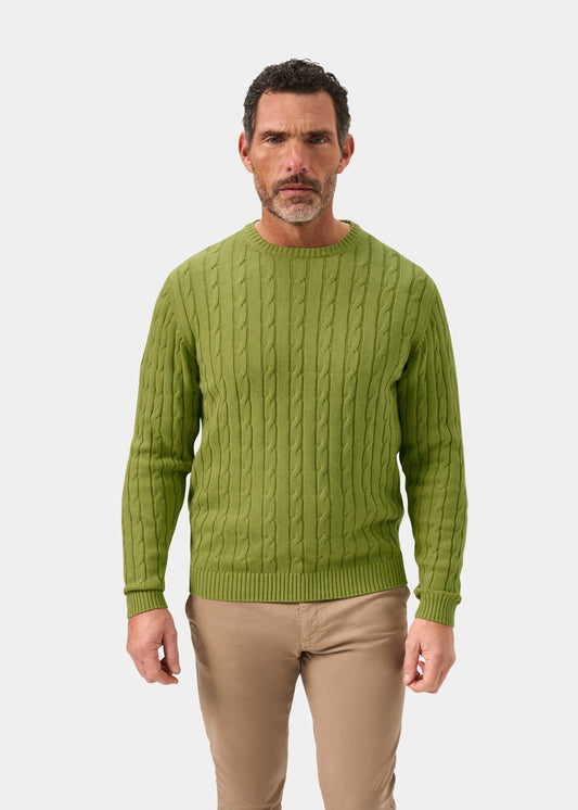 Honley Cotton Cashmere Cable Knit Crew Neck Jumper In Lichen - Regular Fit