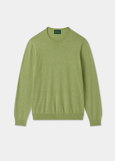 Men's Cotton Cashmere Crew Neck Jumper in Pale Green