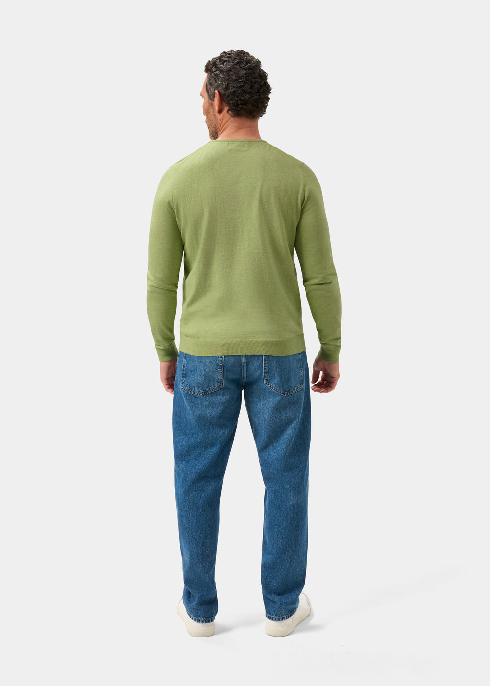 Men's Cotton Cashmere Crew Neck Jumper in Pale Green