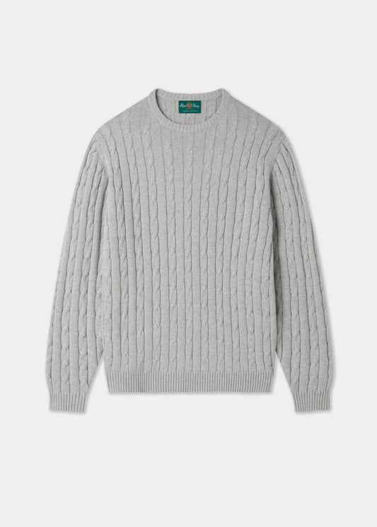 Men's Cotton Cashmere Crew Neck Jumper in Light Grey