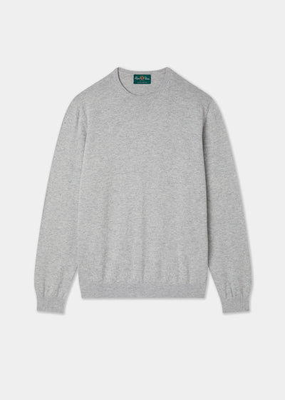 Men's Cotton Cashmere Crew Neck Jumper in Light Grey