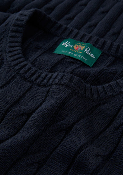Men's Cotton Cashmere Crew Neck Jumper in Dark Navy