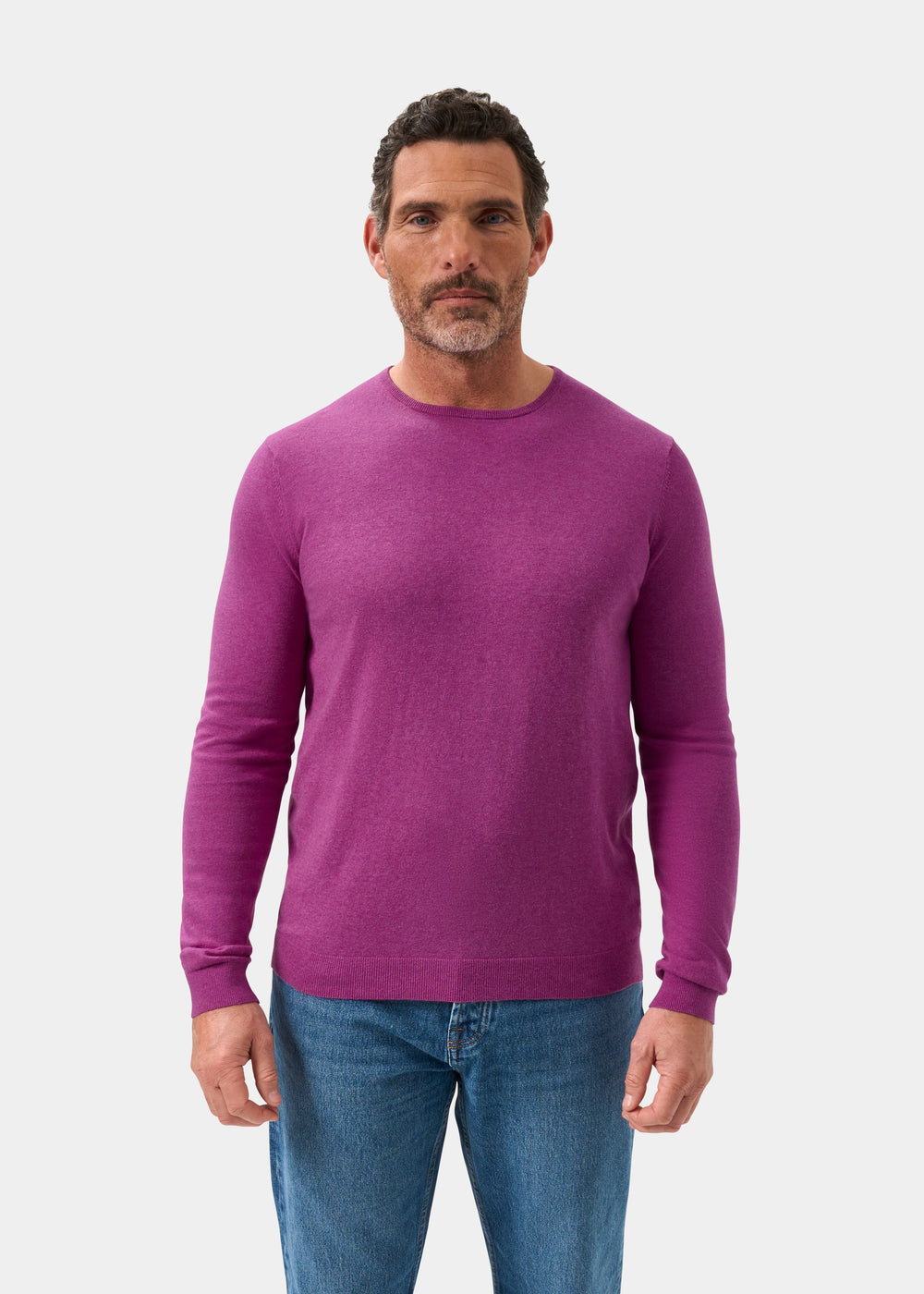 Men's Cotton Cashmere Crew Neck Jumper in Purple