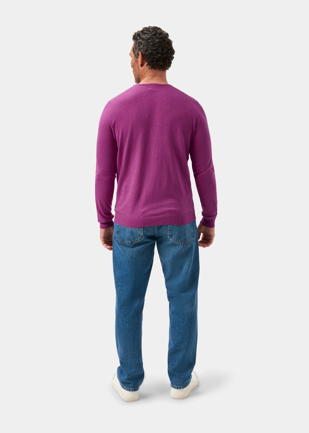Men's Cotton Cashmere Crew Neck Jumper in Purple