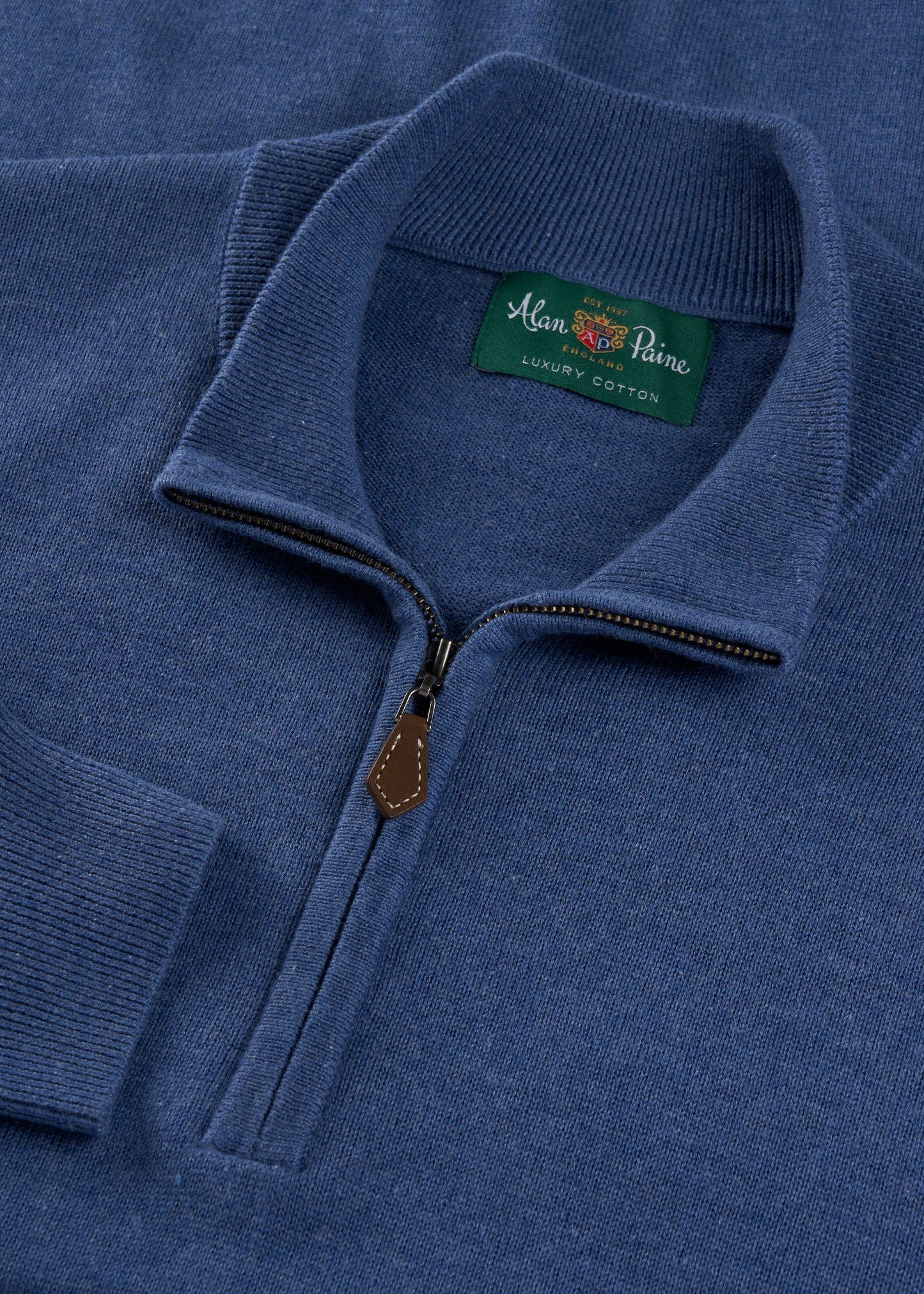 Mens Cotton Cashmere Quarter Zip Jumper in Indigo