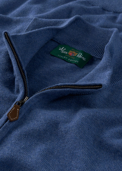 Mens Cotton Cashmere Quarter Zip Jumper in Indigo