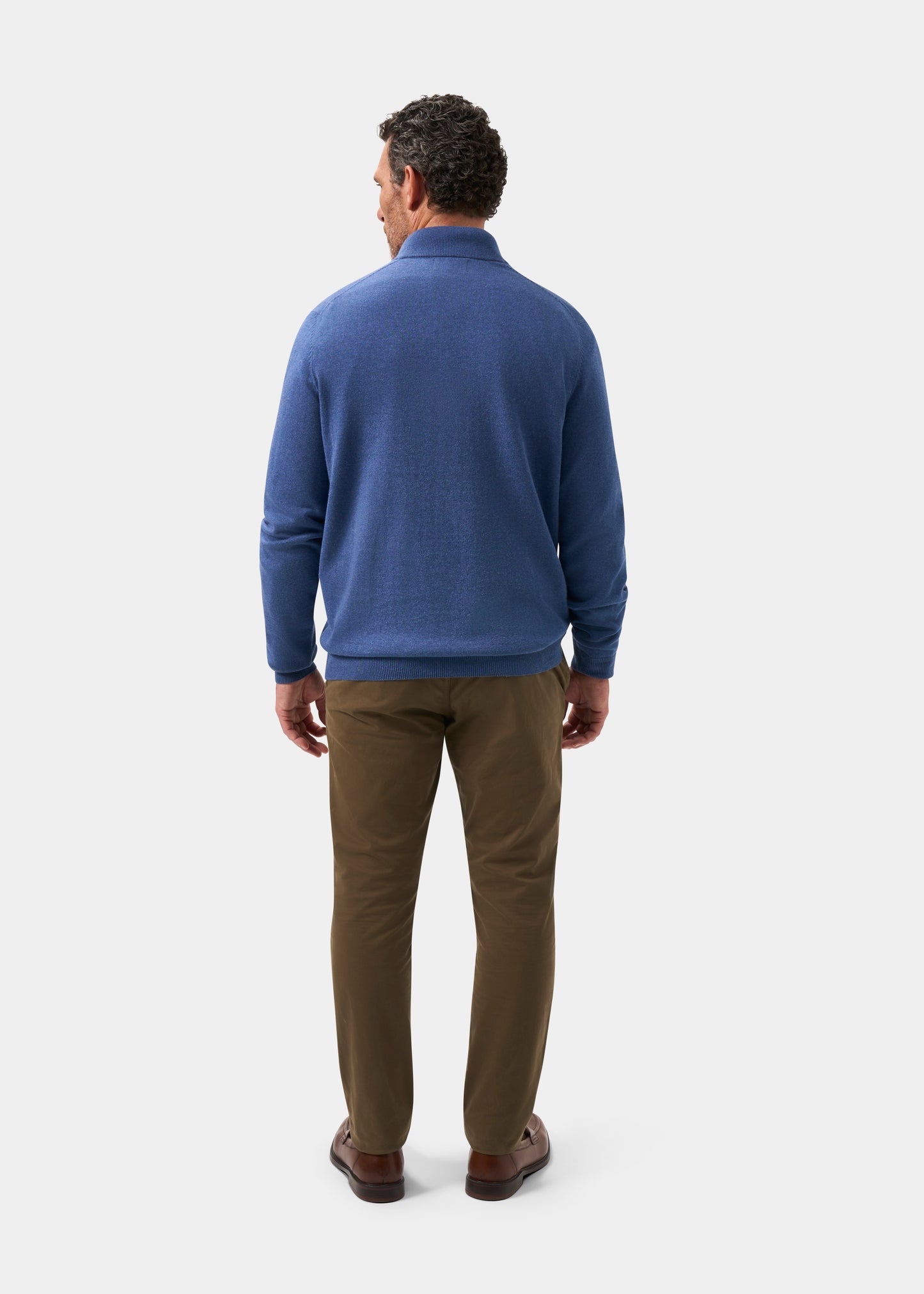 Mens Cotton Cashmere Quarter Zip Jumper in Indigo