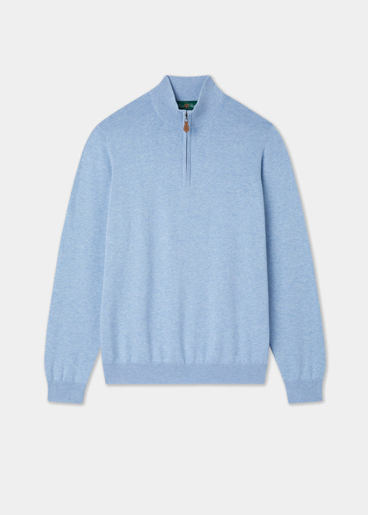 Men's Cotton Cashmere Quarter Zip Jumper in Light Blue