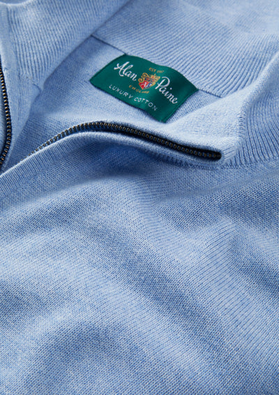 Men's Cotton Cashmere Quarter Zip Jumper in Light Blue