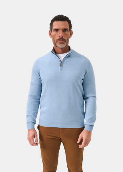 Men's Cotton Cashmere Quarter Zip Jumper in Light Blue