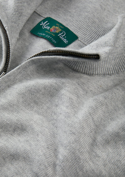 Men's Cotton Cashmere Quarter Zip Jumper in Light Grey