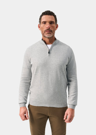 Men's Cotton Cashmere Quarter Zip Jumper in Light Grey