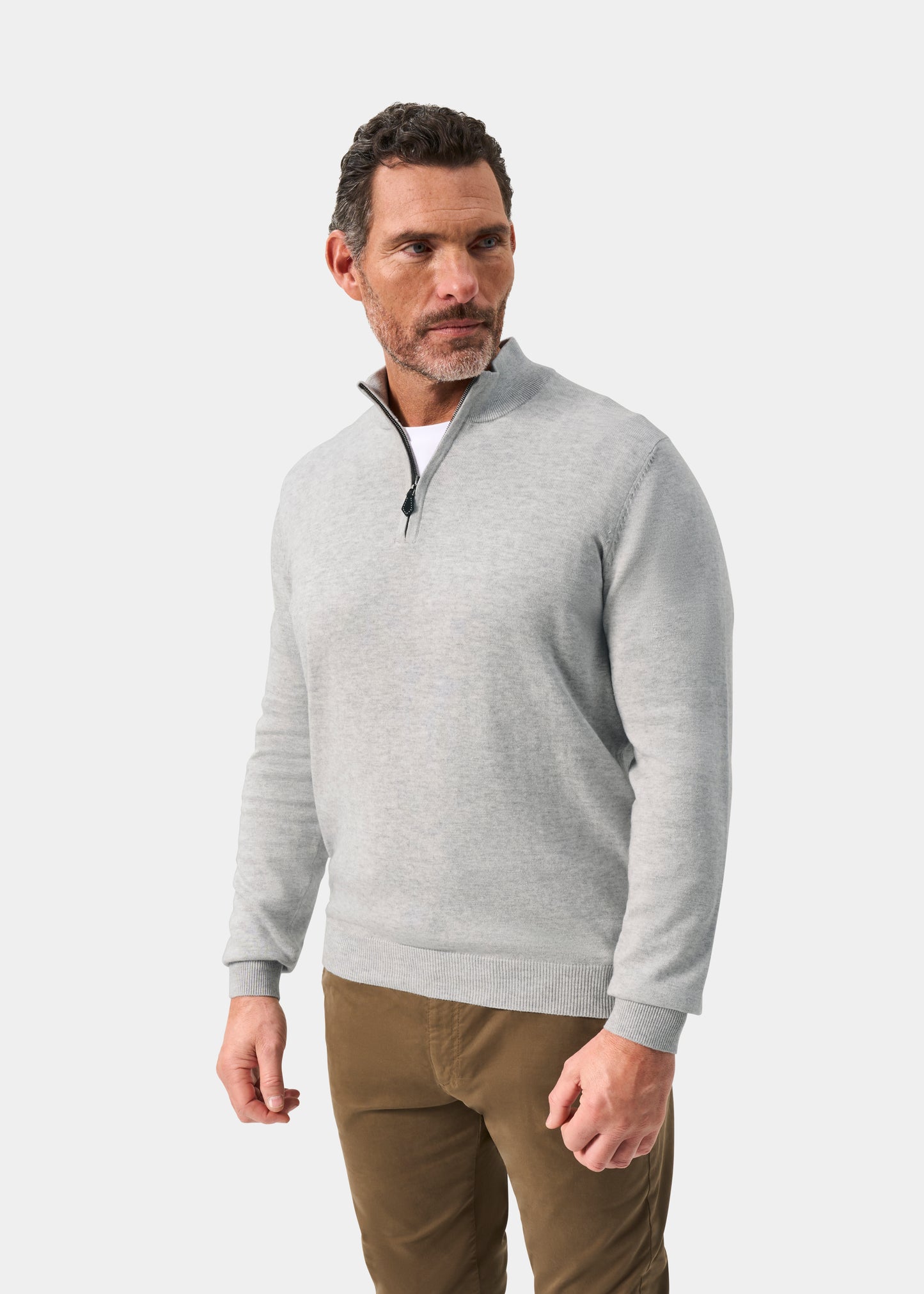Men's Cotton Cashmere Quarter Zip Jumper in Light Grey