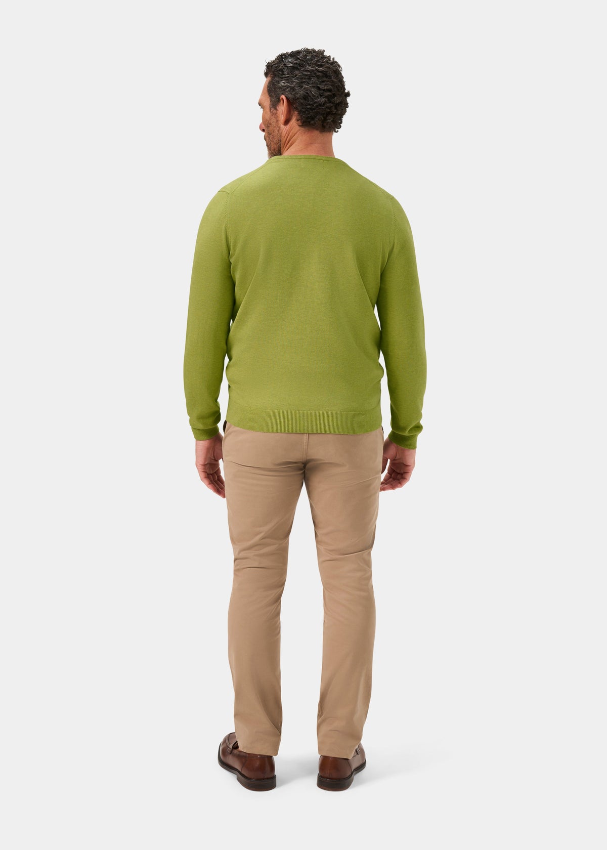 Men's Cotton Cashmere Vee Neck Jumper in Green