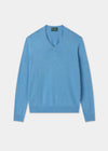 Men's Cotton Cashmere Vee Neck Jumper in Light Blue