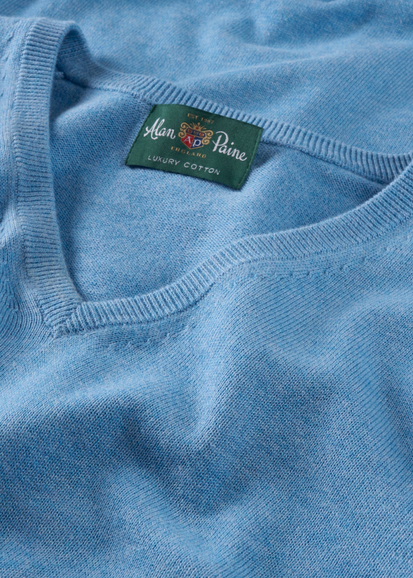 Men's Cotton Cashmere Vee Neck Jumper in Light Blue