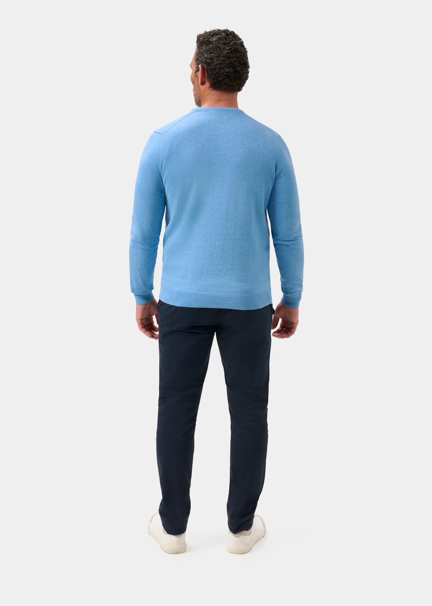 Men's Cotton Cashmere Vee Neck Jumper in Light Blue