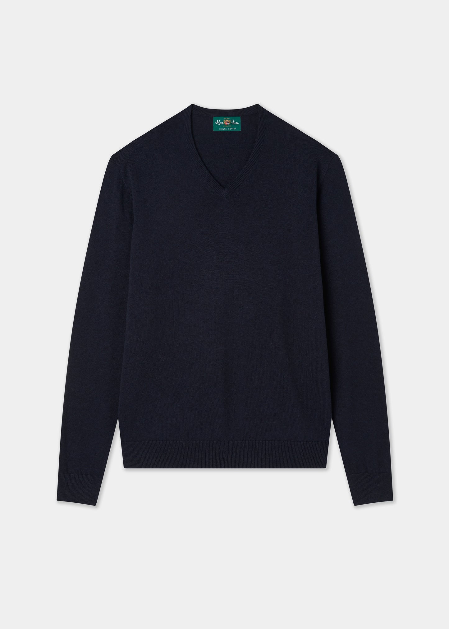 Men's Cotton Cashmere Vee Neck Jumper in Navy