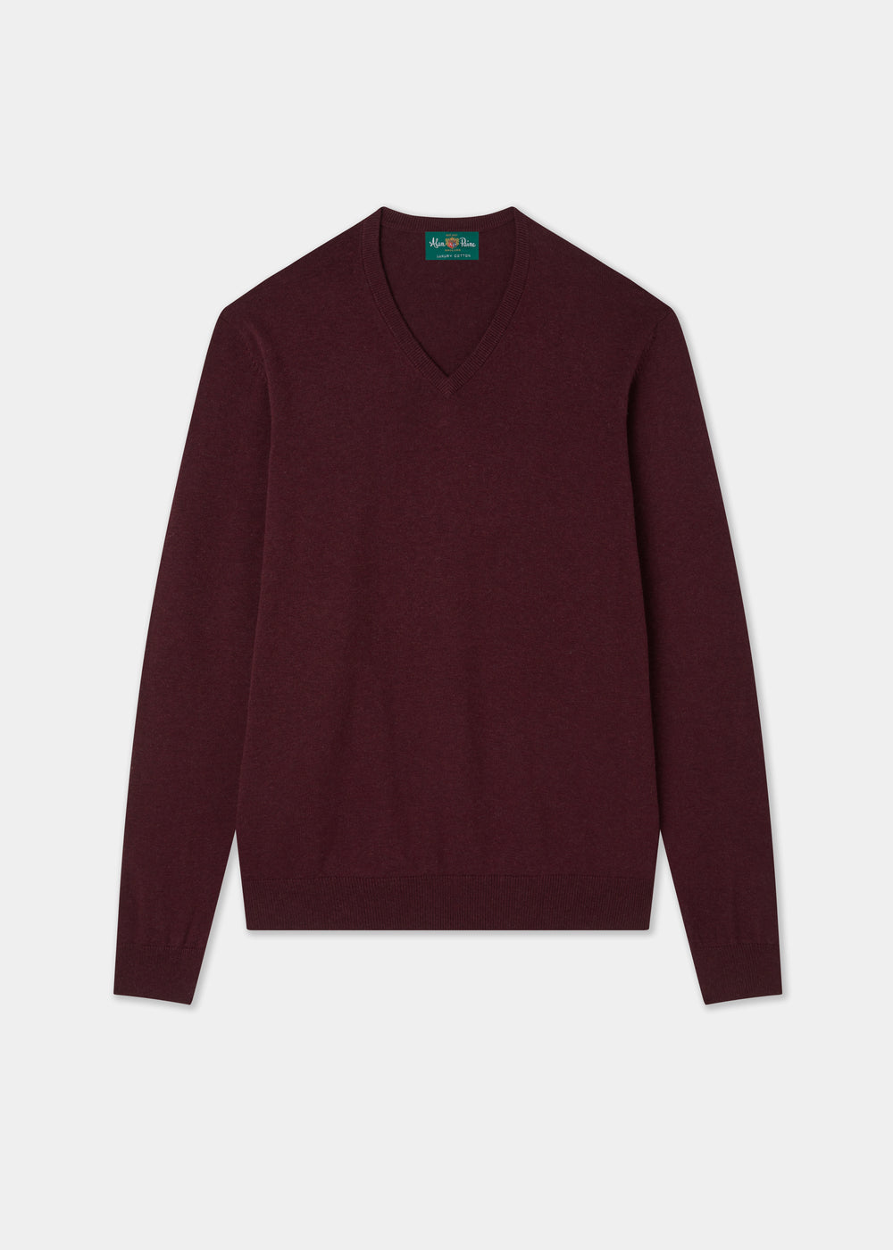 Men's Cotton Cashmere Vee Neck Jumper in Purple