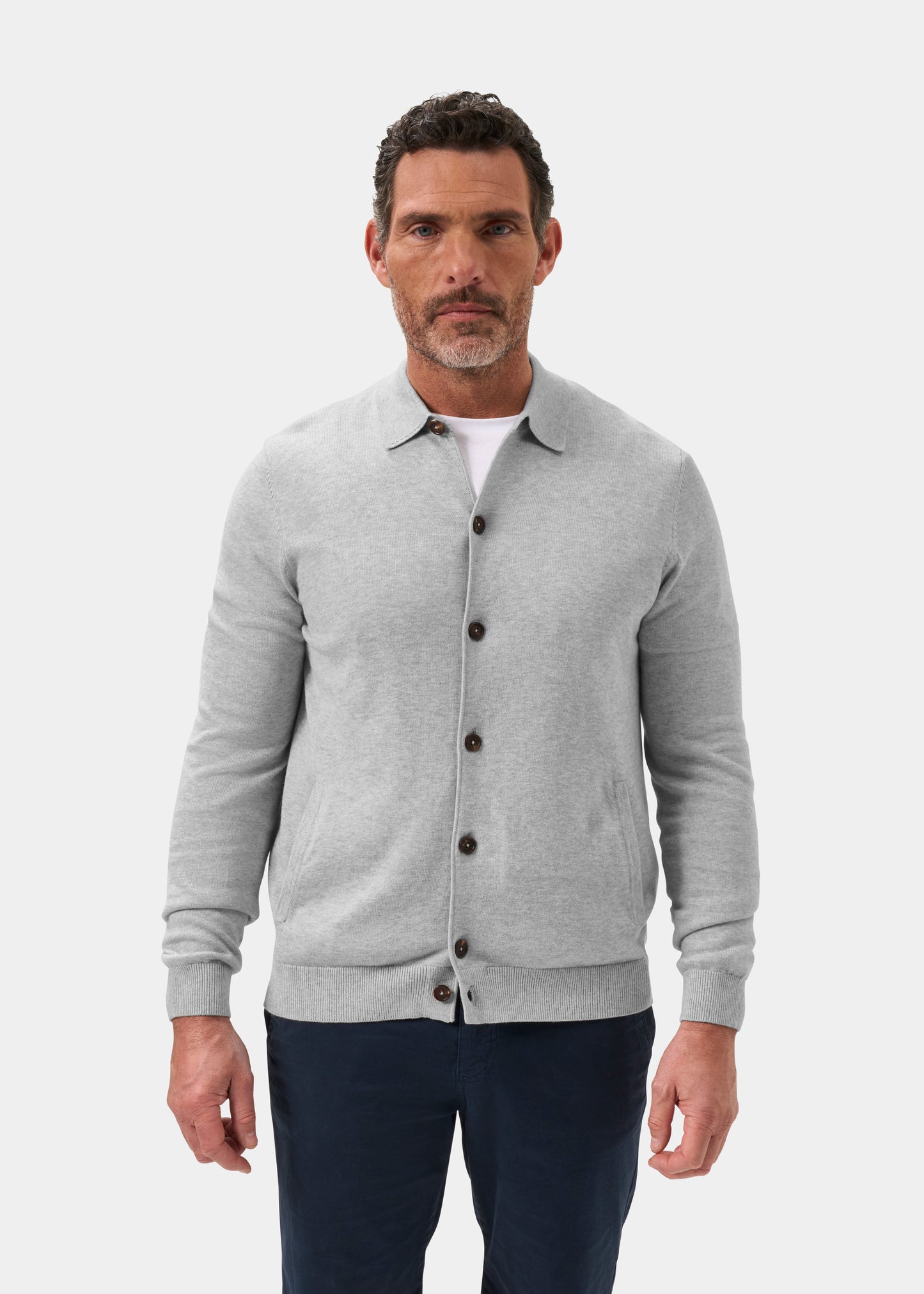 Men's Cotton Cashmere Collared Shirt in Light Grey