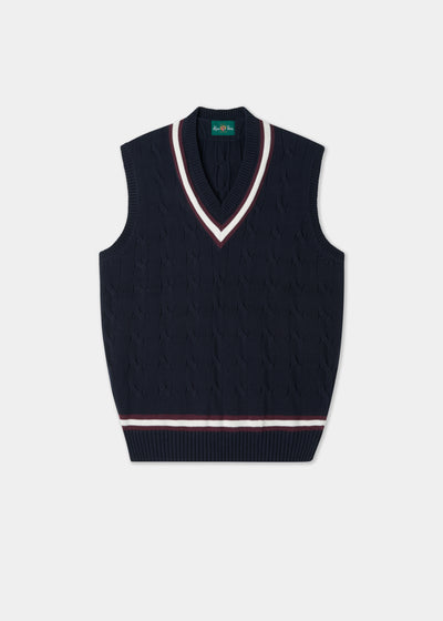 Men's Cotton Vee Neck Slipover Cricket Jumper in Navy and Purple