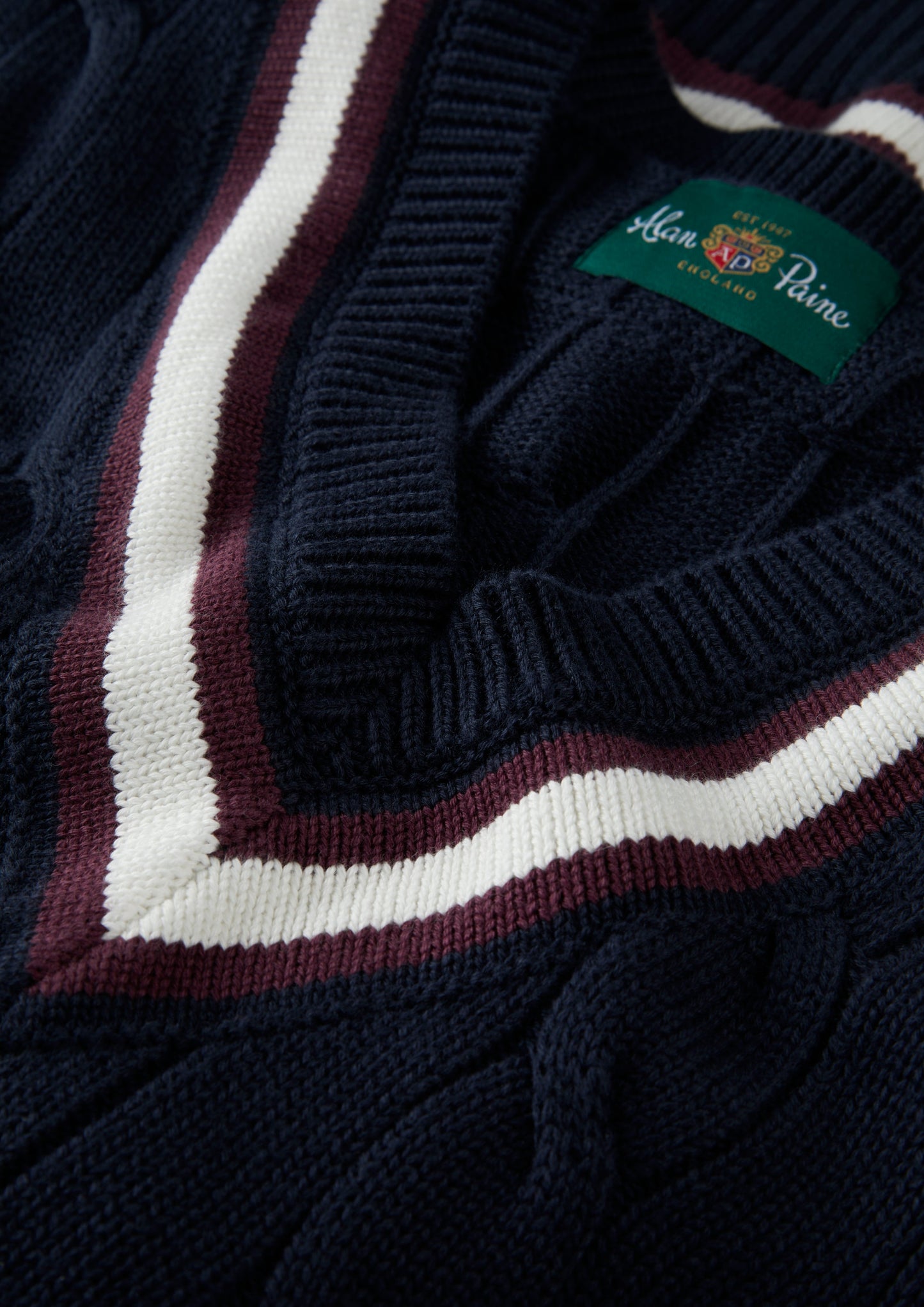 Men's Cotton Vee Neck Slipover Cricket Jumper in Navy and Purple