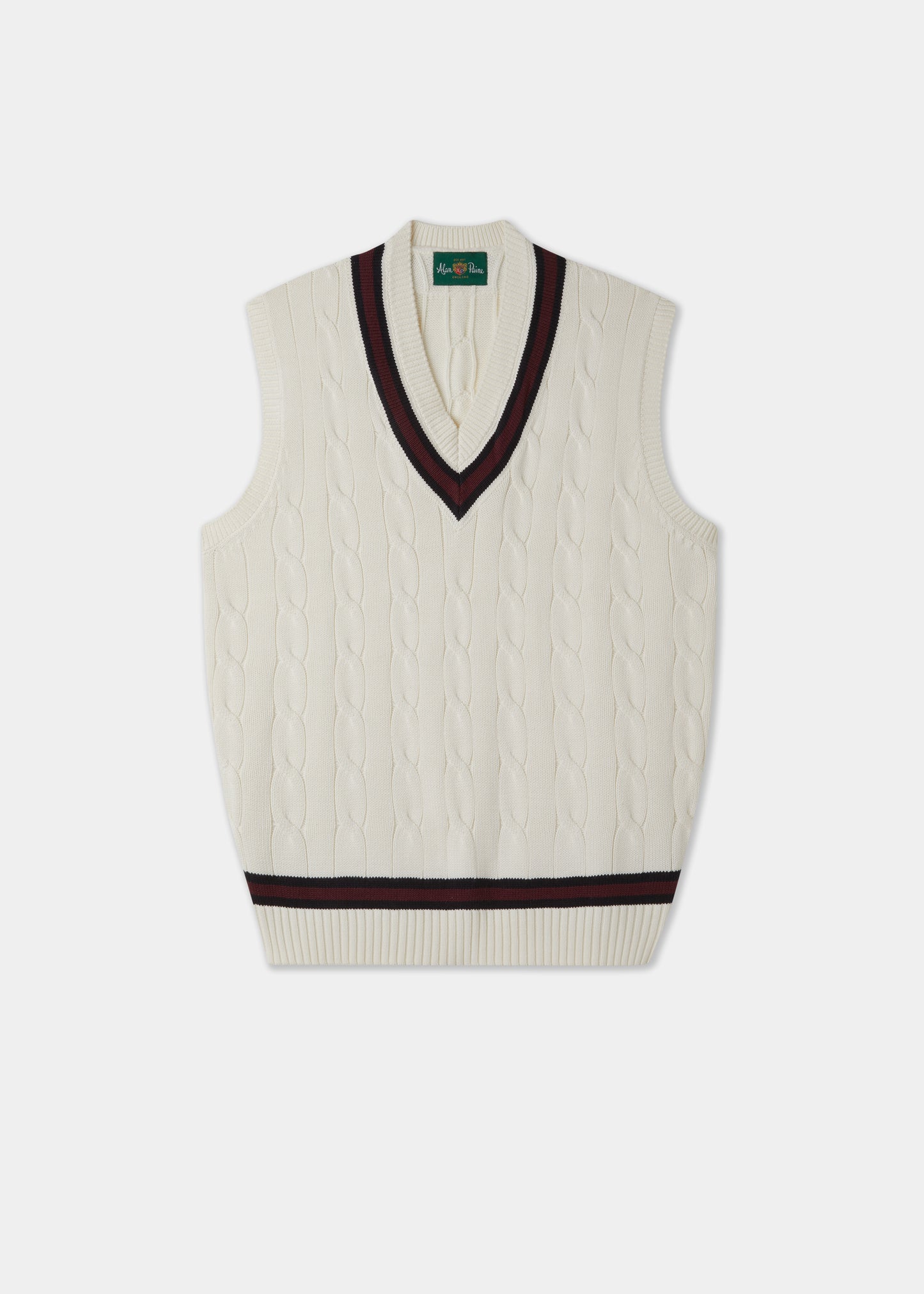 Men's Cotton Vee Neck Slipover Cricket Junper in White and Red