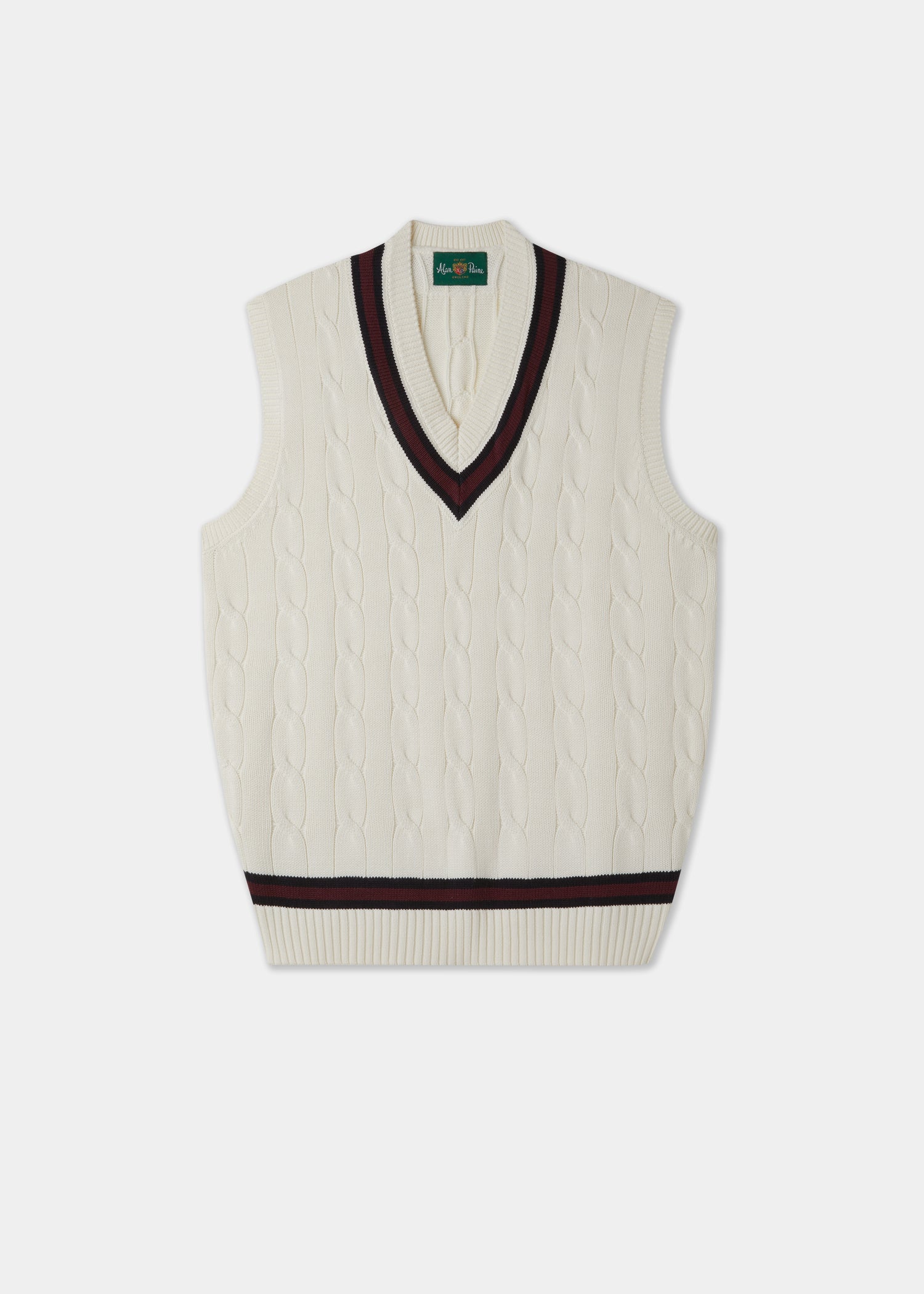 Men's Cotton Vee Neck Slipover Cricket Junper in White and Red