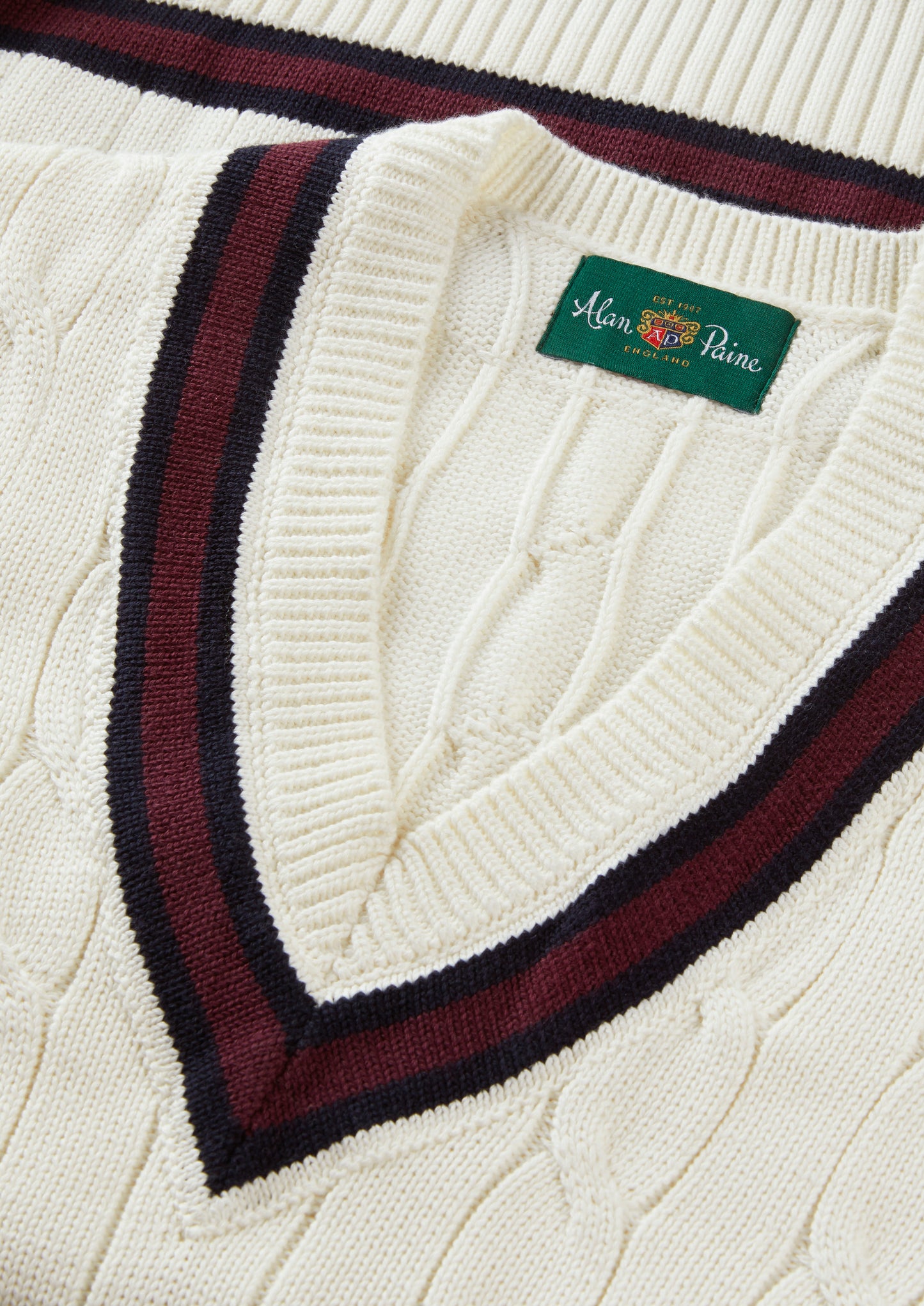 Men's Cotton Vee Neck Slipover Cricket Junper in White and Red