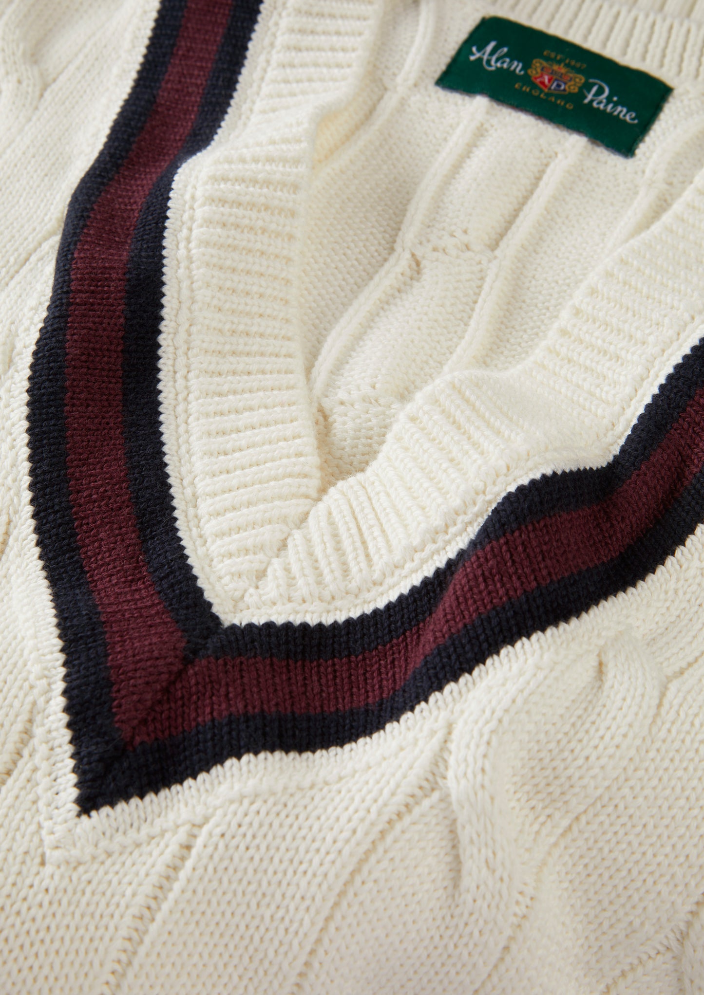 Men's Cotton Vee Neck Slipover Cricket Junper in White and Red