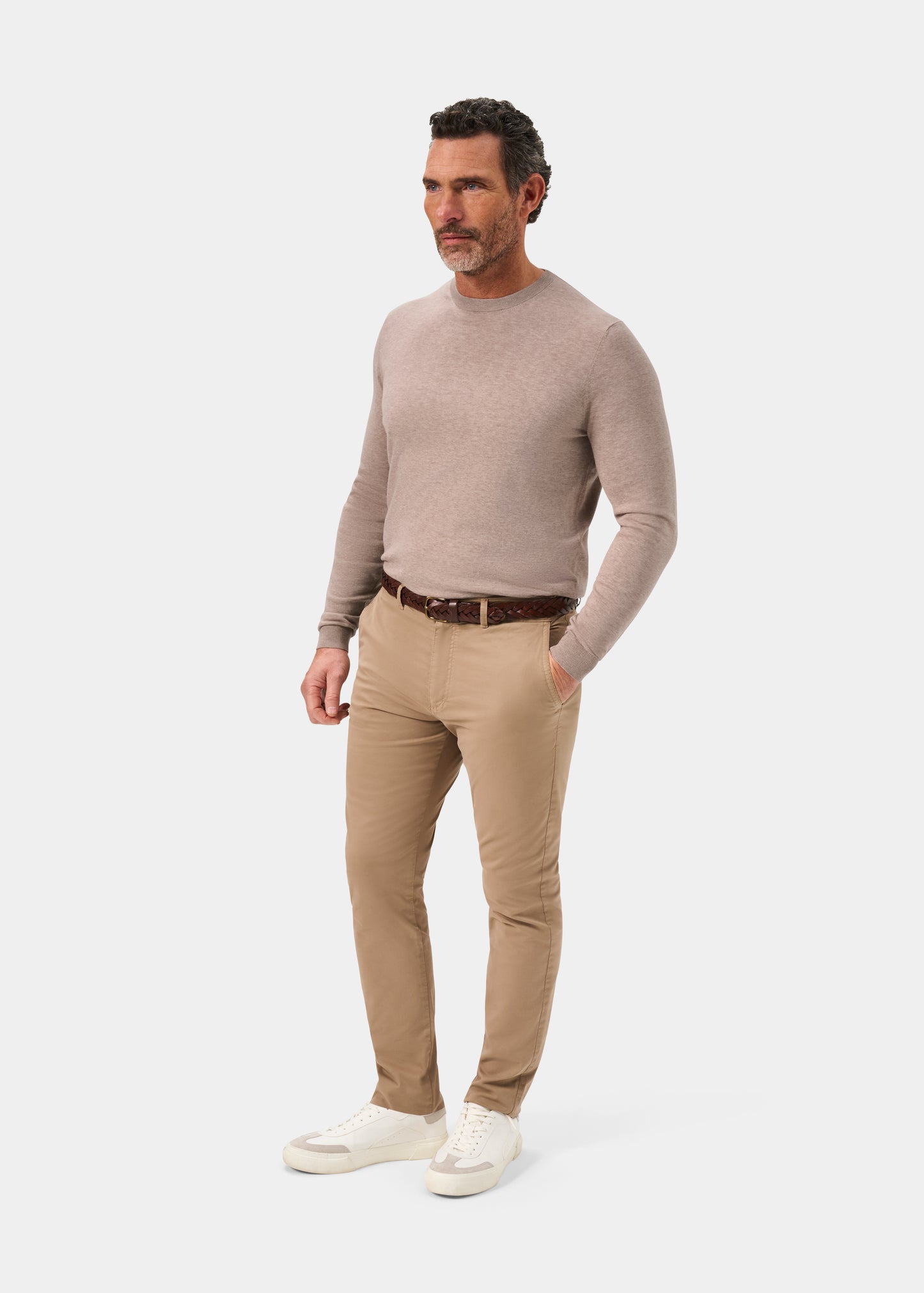 Men's Cotton Crew Neck Jumper in Brown