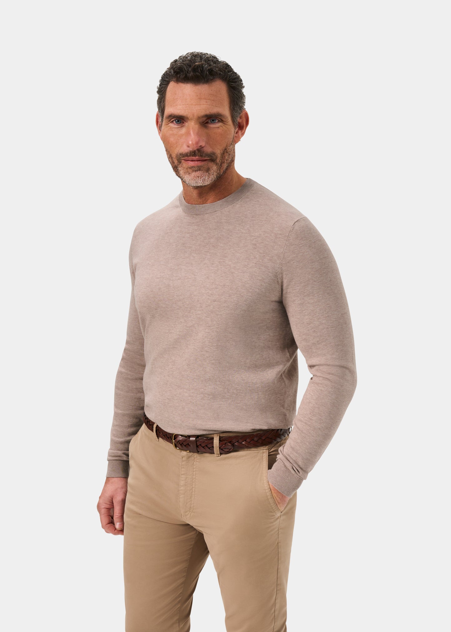 Men's Cotton Crew Neck Jumper in Brown