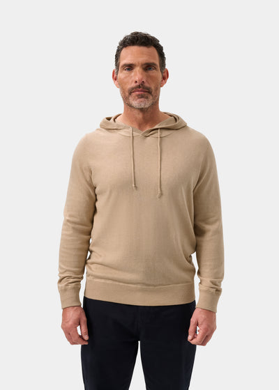 Mens Cotton Merino Hoodie Jumper in Beige