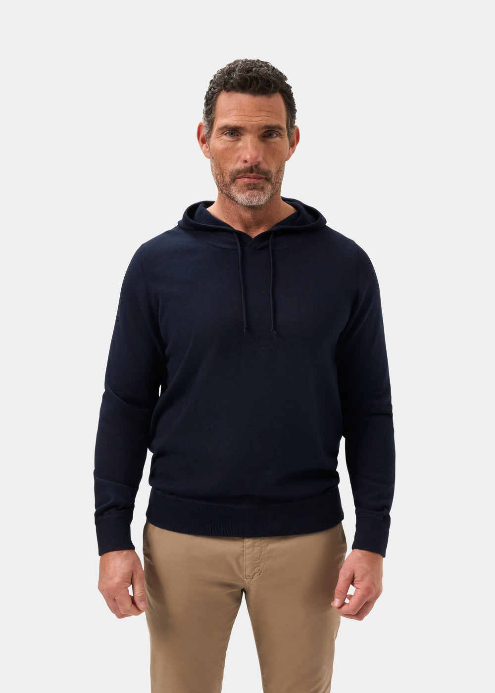 Mens Cotton Merino Hoodie Jumper in Navy