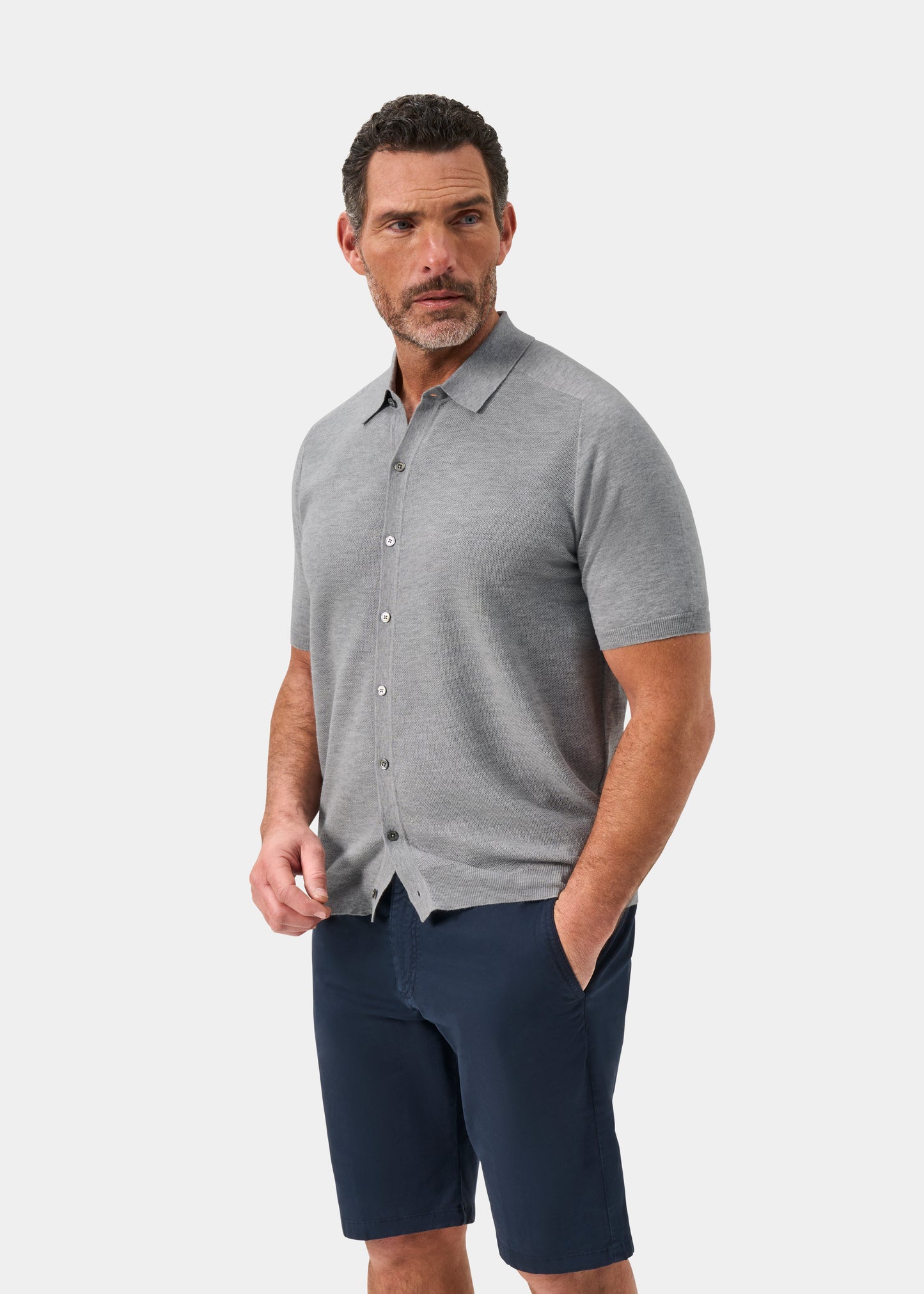 Men's Cotton Merino Shirt in Light Grey
